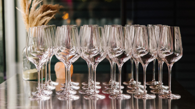 Clean empty wine glasses on a table