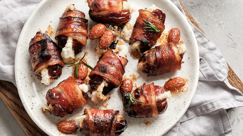 Goat cheese stuffed bacon wrapped dates