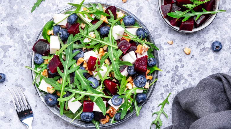 Beet salad, walnuts, and blueberries