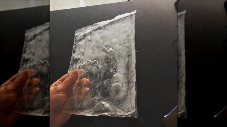 Ice frozen in plastic bag