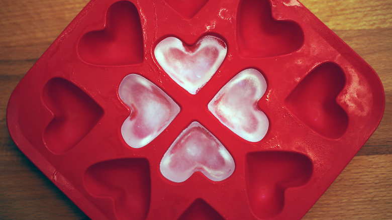 Heart-shaped ice in silicone mold