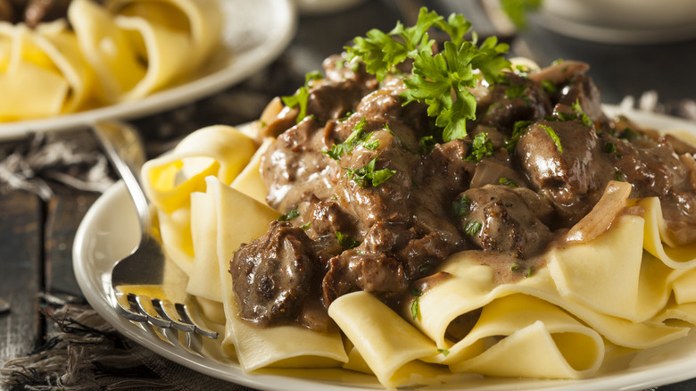 beef stroganoff on a plate