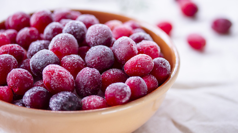 Bowl of frozen cranberries