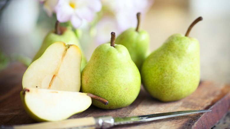 pears on cutting board