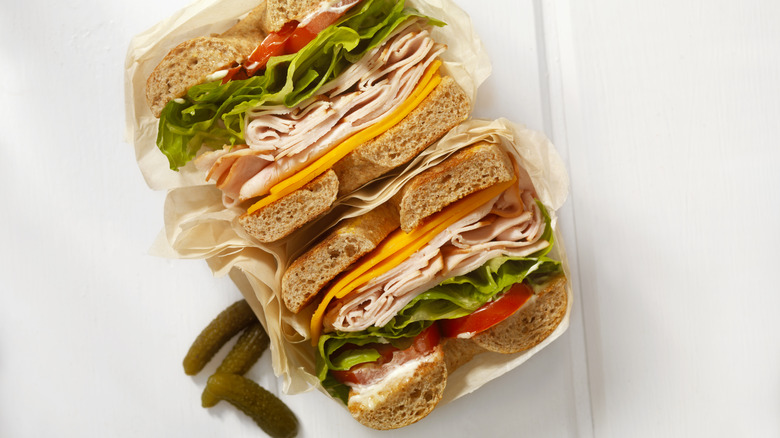 Sandwich wrapped in parchment paper