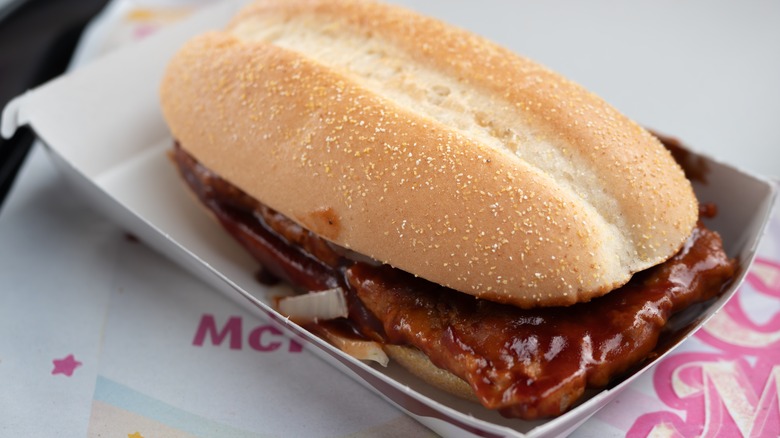 McDonald's McRib sandwich on a submarine bun