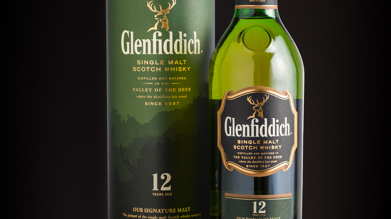 close-up of Glenfiddich whisky bottle