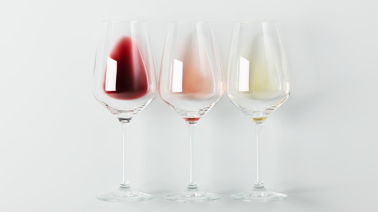 Red, rosé, and white wine in glasses