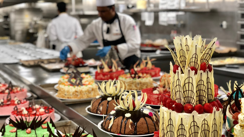 chefs in cruise ship kitchen