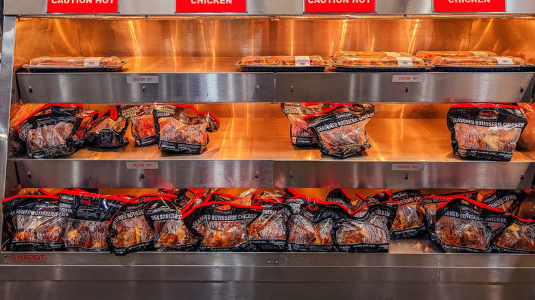 Rotisserie chicken on display in Costco