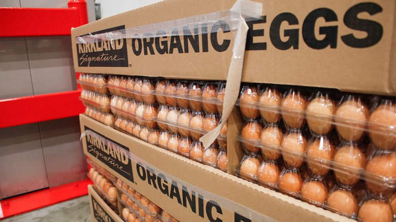 Stacks of Kirkland Signature Organic Eggs