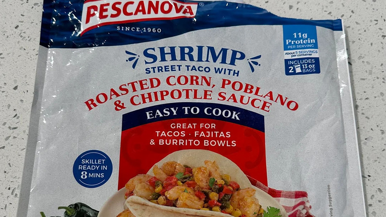 Opened bag of Pescanova Shrimp Street Tacos