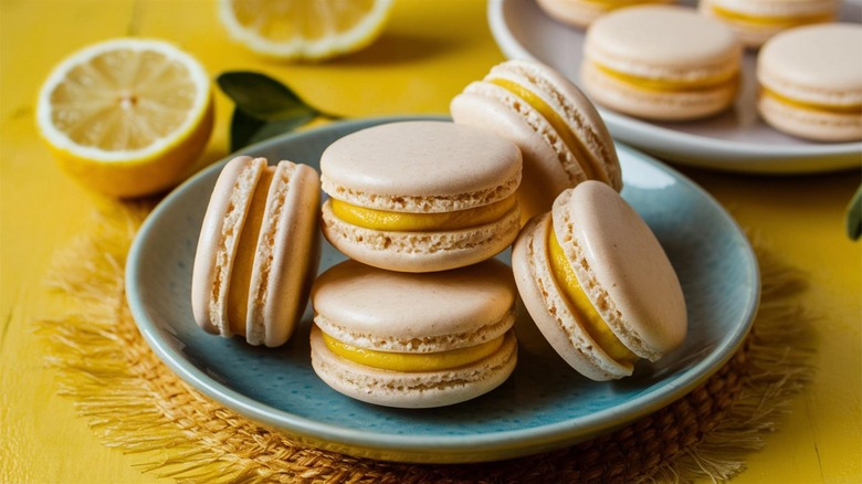 lemon macarons on plate