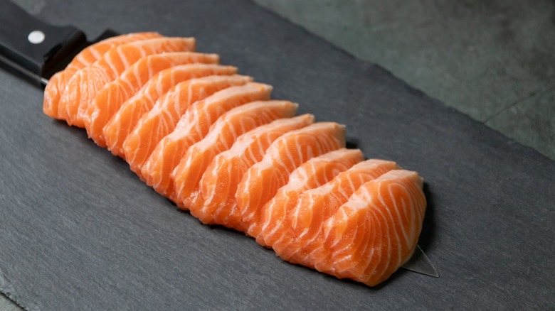 Fresh, sushi grade salmon slices