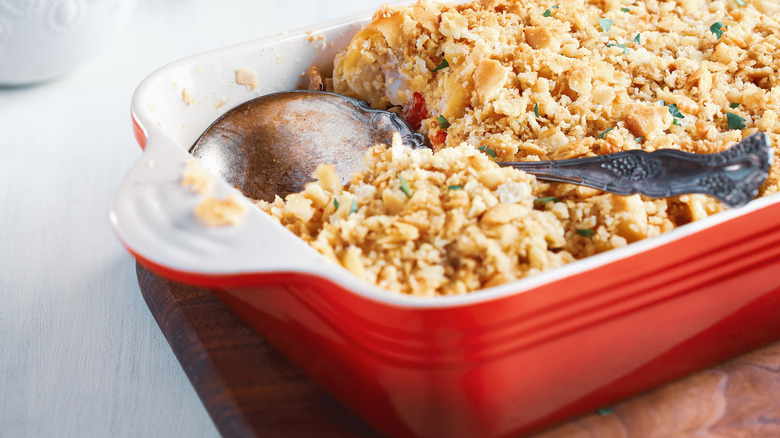 crunchy tuna casserole with spoon