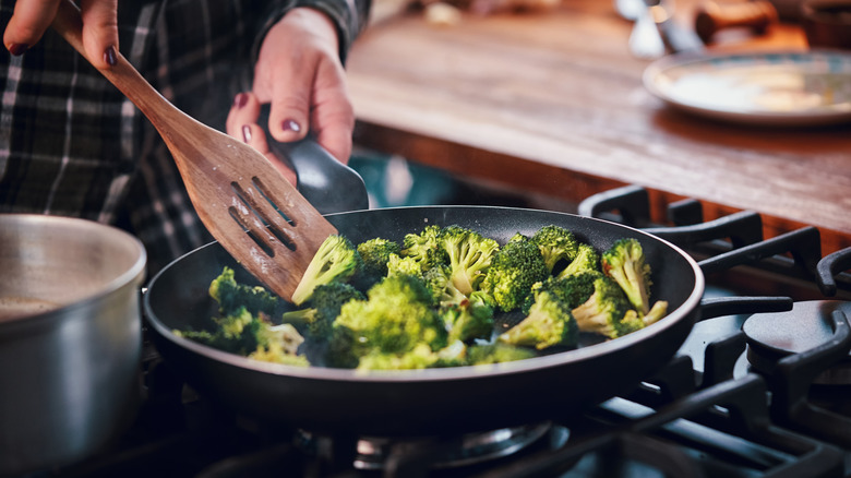 cooking broccoli in pan