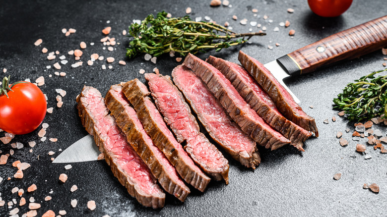 Grilled and sliced flat iron steak