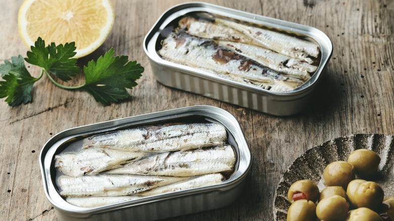 Open cans of sardines