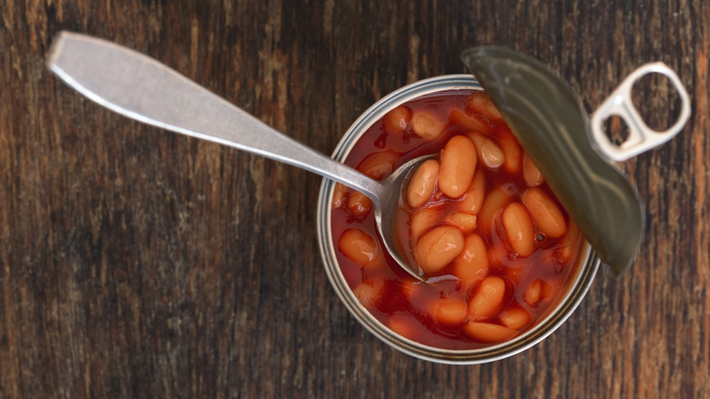 can of beans with spoon