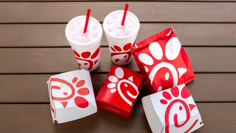 Chick-fil-A food and drinks sitting on a table