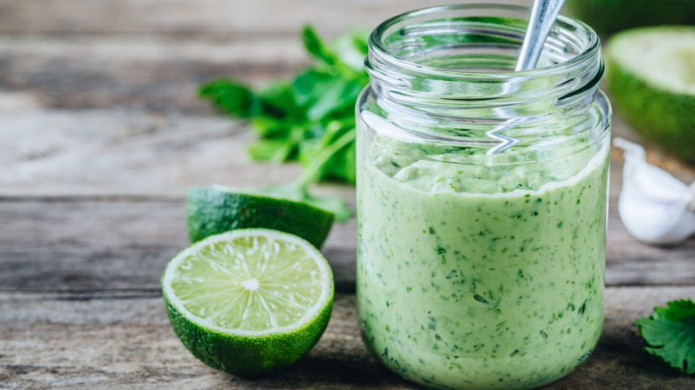 green goddess salad dressing in mason jar