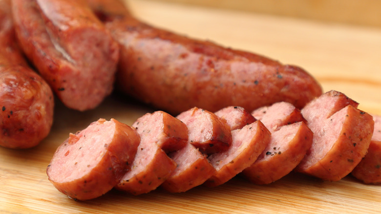 close up of smoked sausage