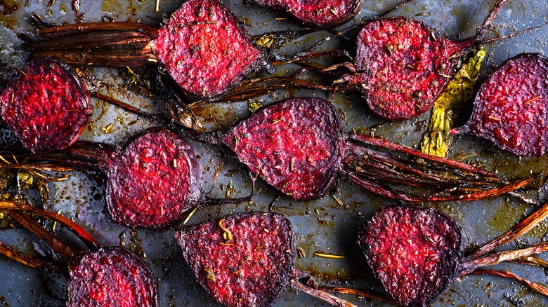 Roasted beets on a tray