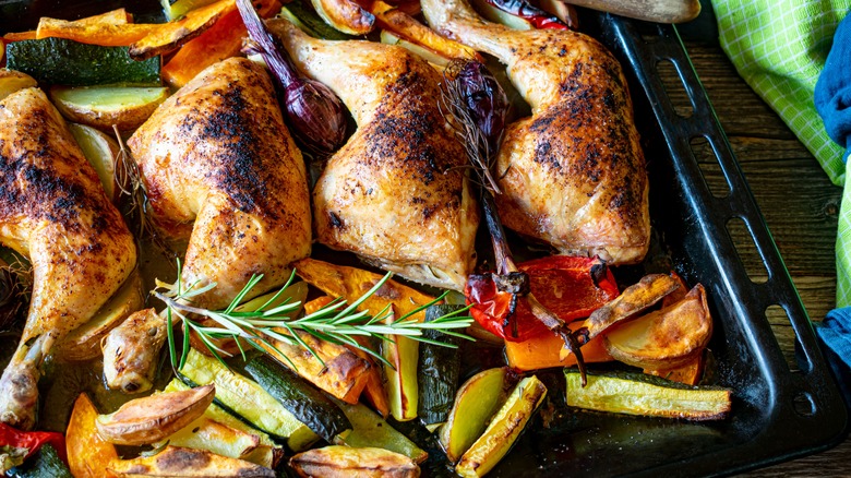 roast chicken and vegetables on sheet pan