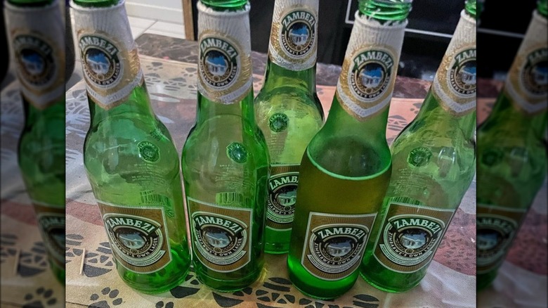 Glass bottles of Zambezi lager from Zimbabwe