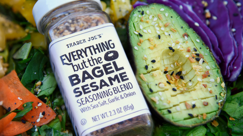 Trader Joe's Everything But The Bagel Sesame Seasoning Blend next to avocado