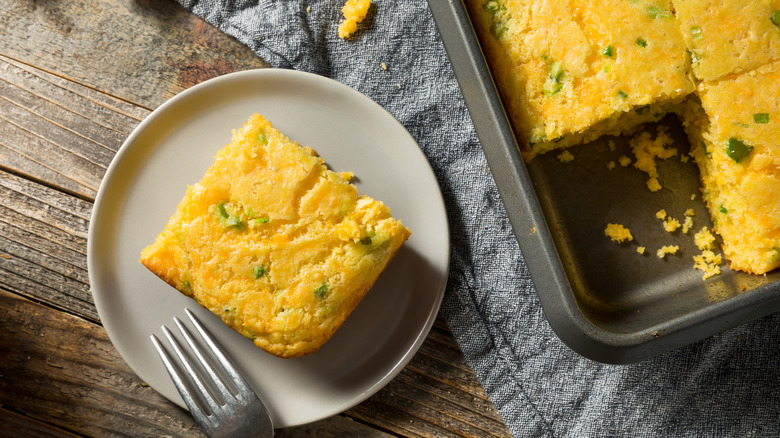Square of cornbread with jalapenos