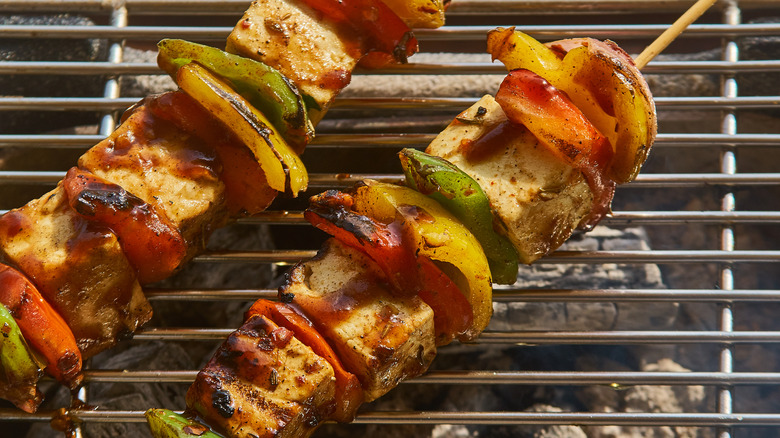 Tofu kebab on a grill