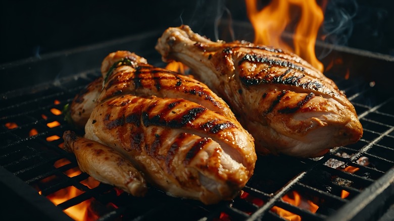 Chicken cooking on grill