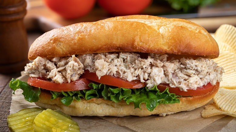 tuna salad sandwich on hoagie roll