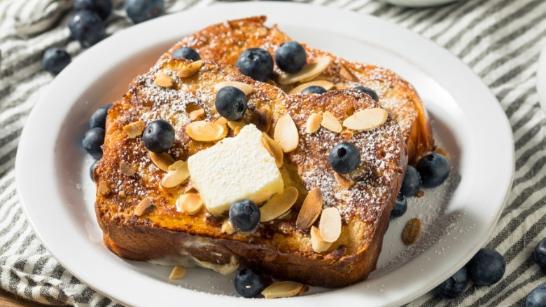 Brioche french toast with blueberries and almonds
