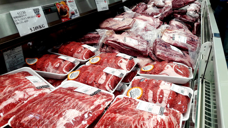 Beef in meat cooler at Costco