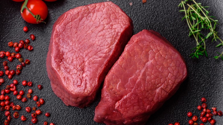 Raw eye of round steak