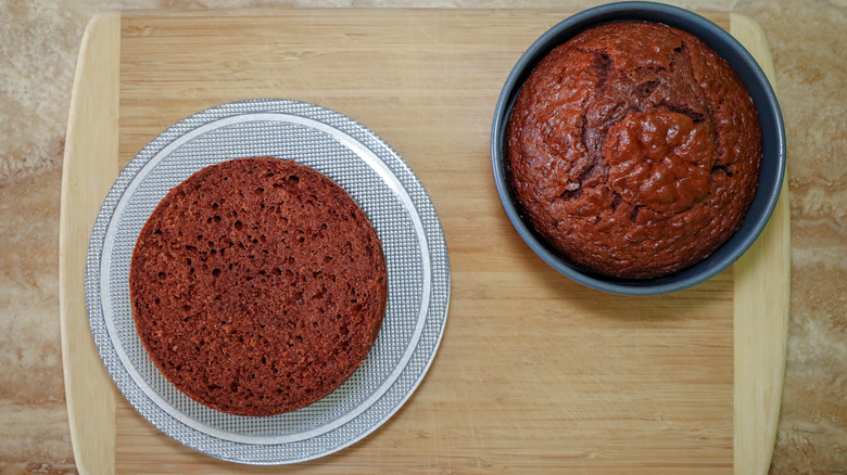 chocolate cake side by side with layer