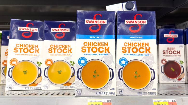 Boxes of Swanson chicken stock