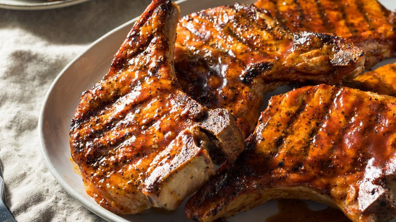 grilled and glazed pork chops