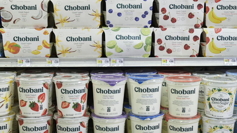 Shelves of Chobani Greek yogurt