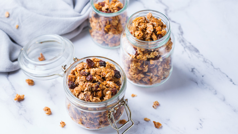 jar of granola with raisins