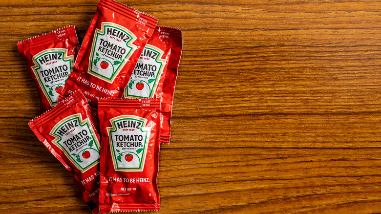 packets of Heinz tomato ketchup