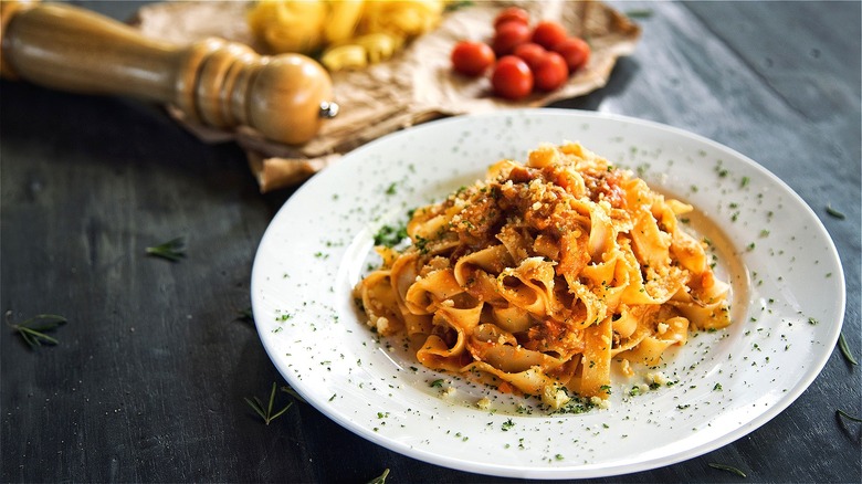 Pappardelle pasta with meat sauce