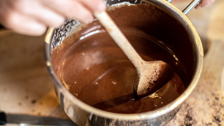 Melting chocolate in a pot