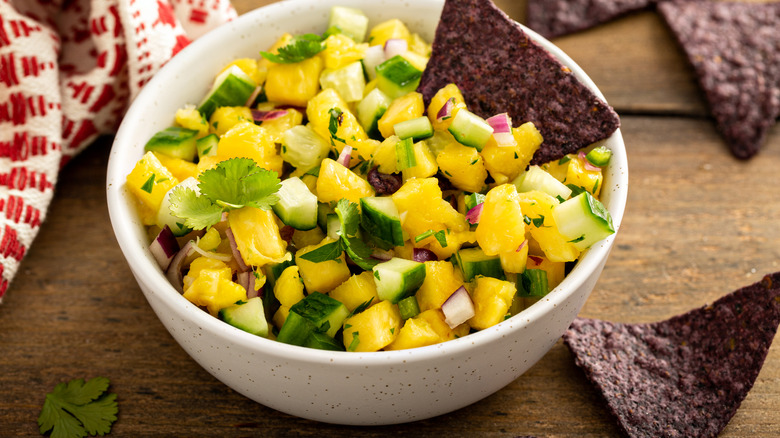 Pineapple salsa with tortilla chip