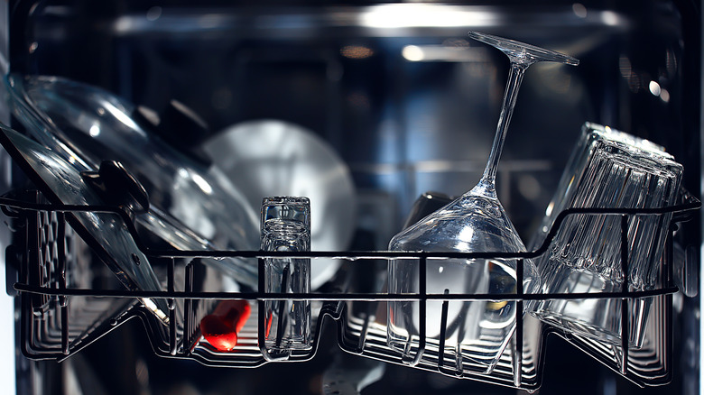Clean glasses in dishwasher