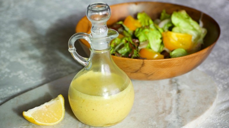 bottled wishbone salad dressings on a grocery store shelf