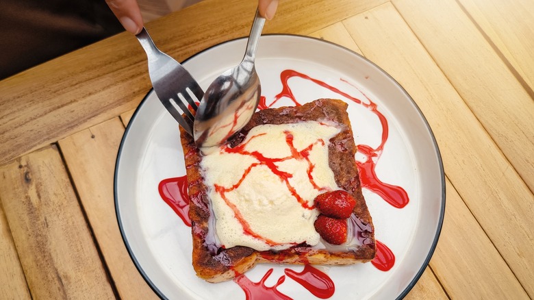 French toast, ice cream, and strawberries