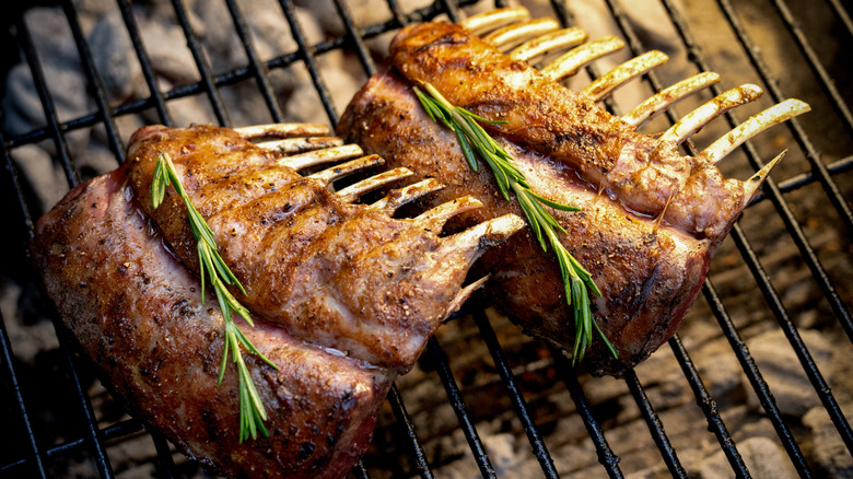 Lamb on grill with rosemary